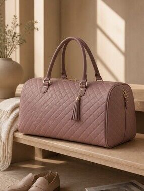 Ms Lovely Vegan Leather Duffle Mauve Weekender Bag Quilted